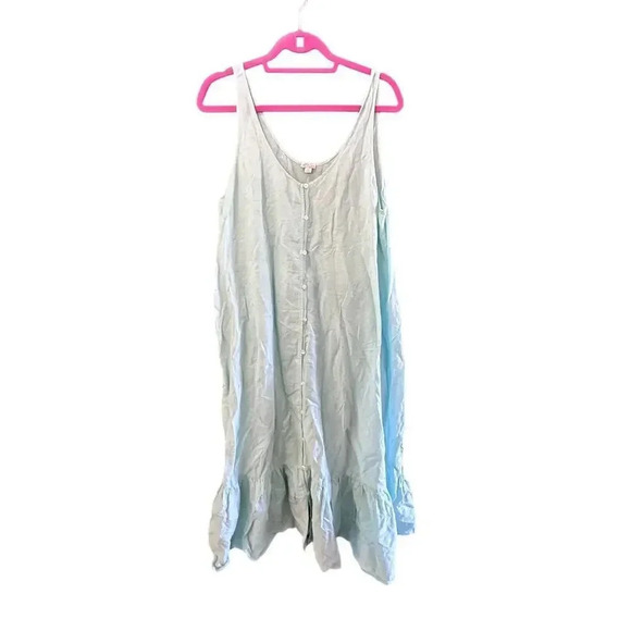 J. Crew Women's Blue linen Beachwear Button Front ruffle Dress Size Large - Picture 1 of 7